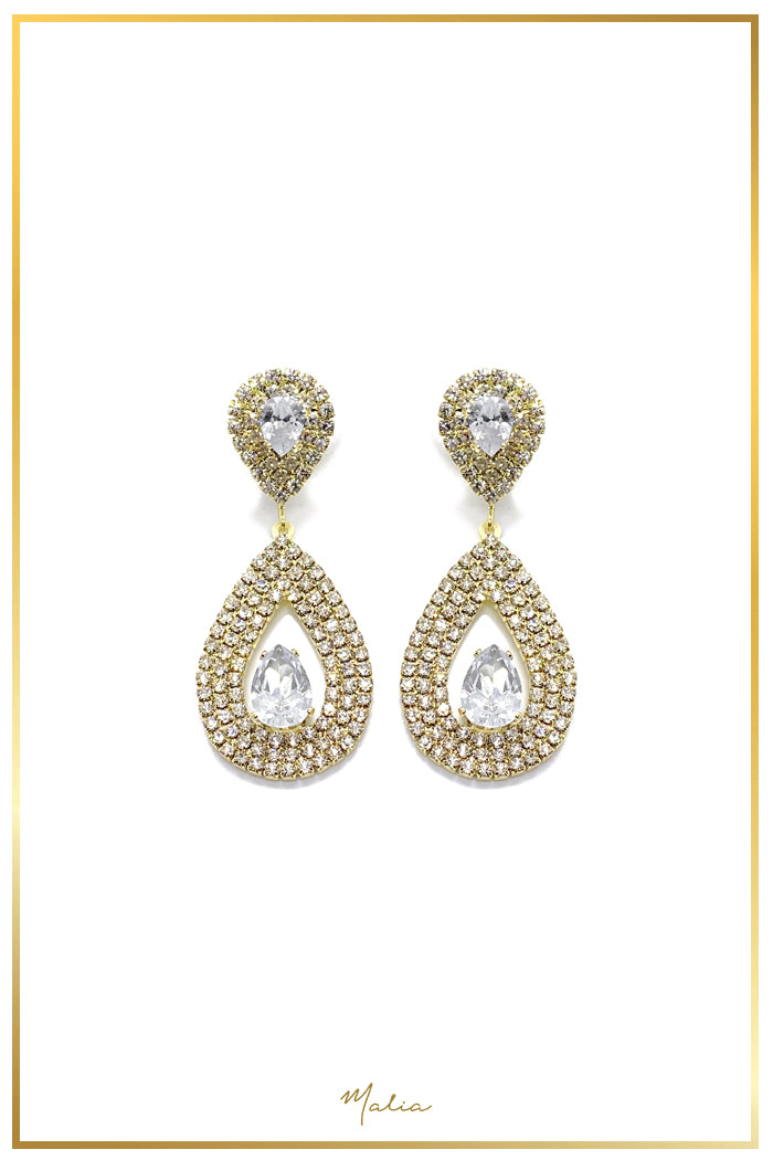 Aretes Cóctel Gotas Grandes en Chapa de Oro