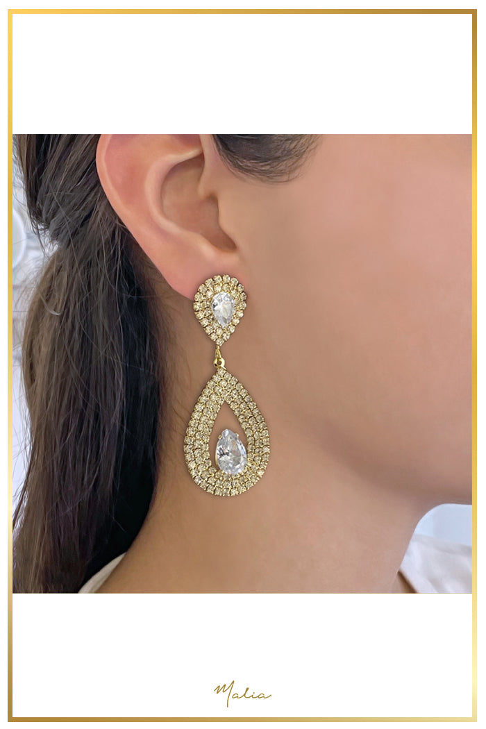 Aretes Cóctel Gotas Grandes en Chapa de Oro