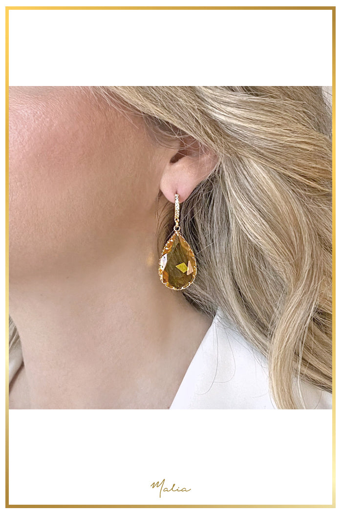 Arracadas con Circonias y Cristal Amarillo