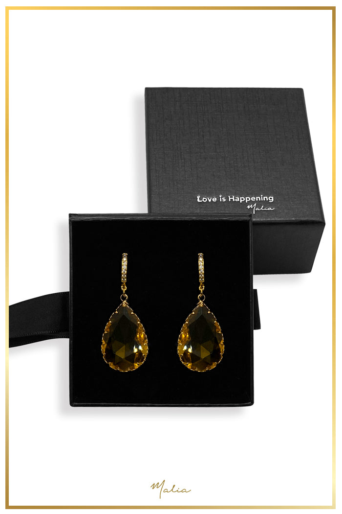 Arracadas con Circonias y Cristal Amarillo