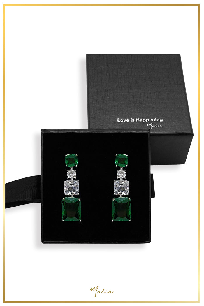 Aretes Cóctel Circonias Verdes y Translúcidas