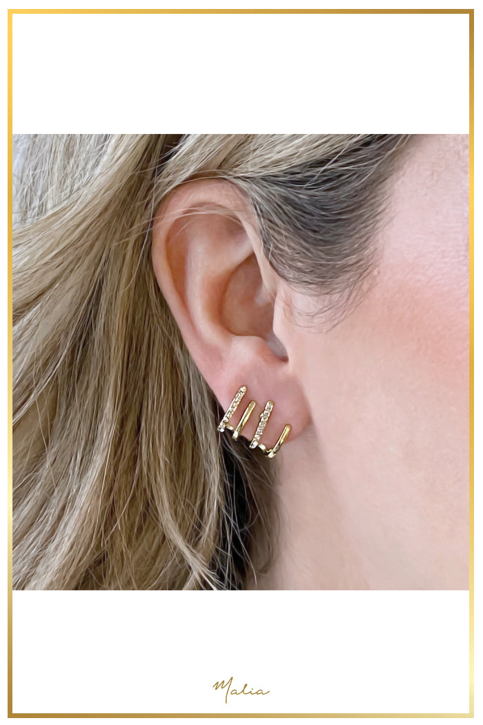 Aretes Multi Piercing Circonias en Chapa de Oro