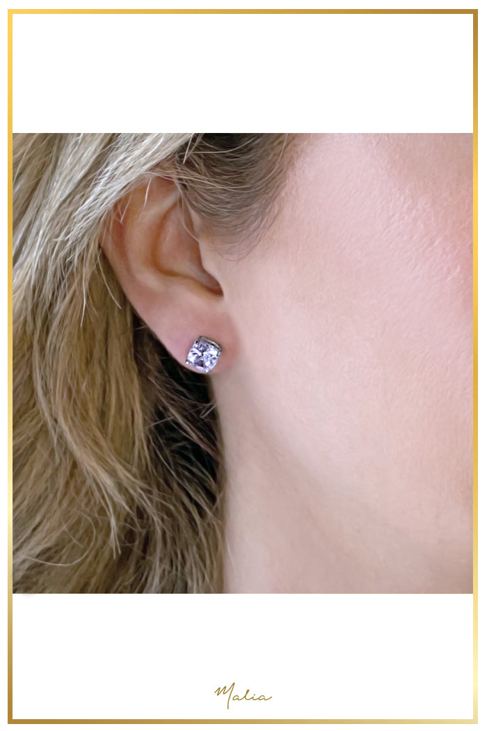 Aretes Studs Circonia en Rodio