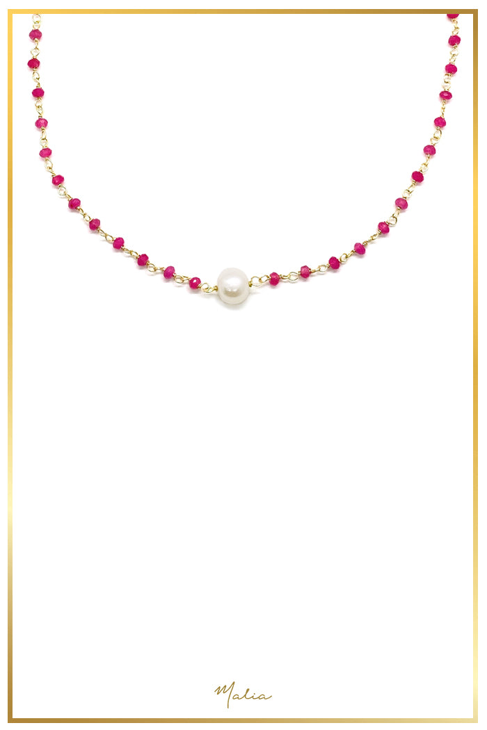 Collar Agatha Natural Rosa con Perla Cultivada
