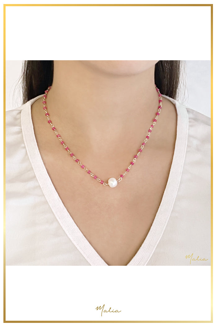 Collar Agatha Natural Rosa con Perla Cultivada