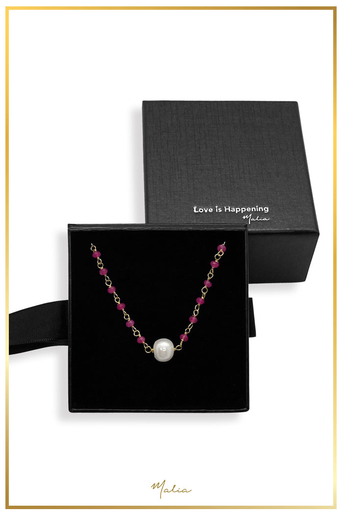 Collar Agatha Natural Rosa con Perla Cultivada