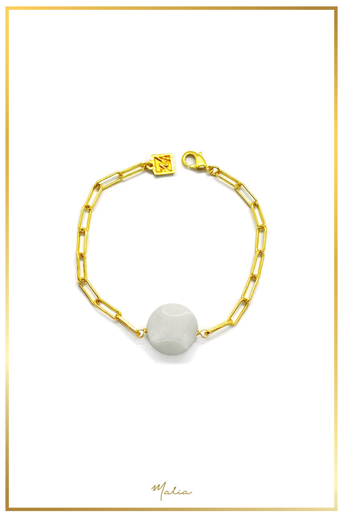 Pulsera Cuarzo Blanco Natural en Cadena Rectangular