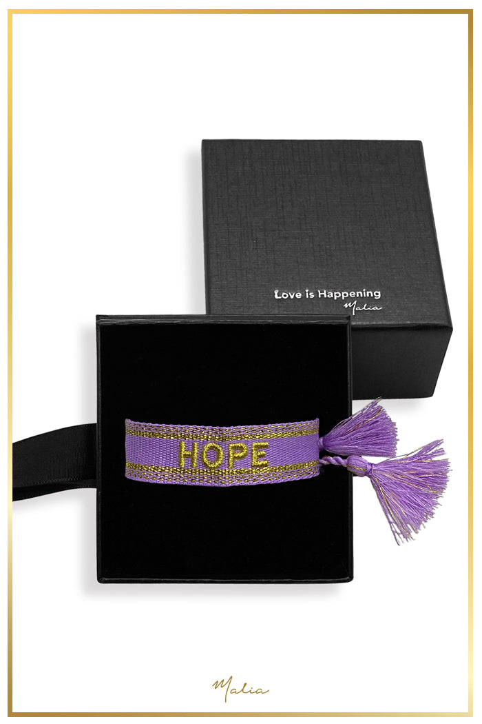 Pulsera Tejida HOPE Morada Ajustable