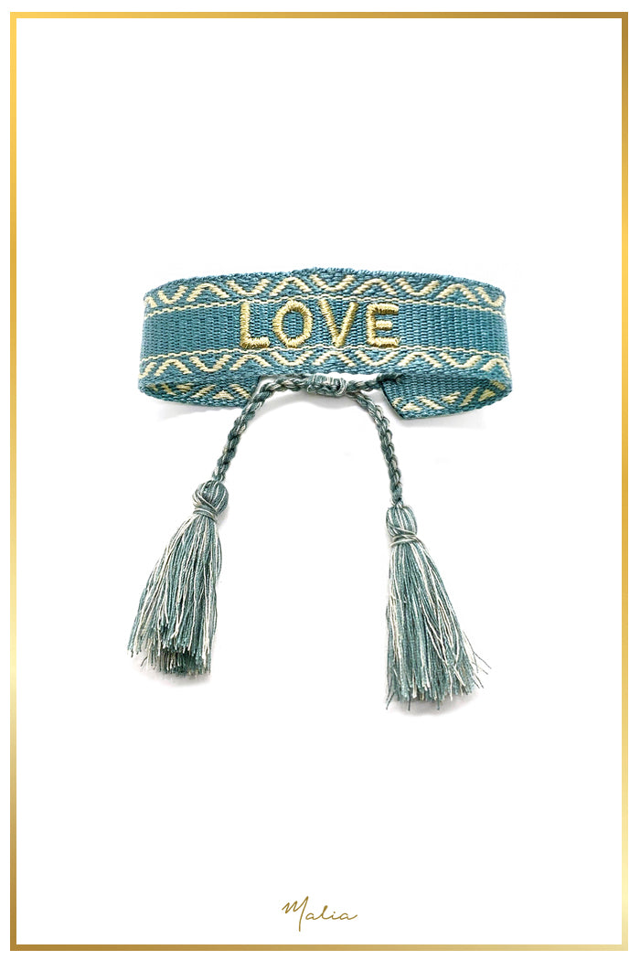 Pulsera Tejida LOVE Celeste Ajustable