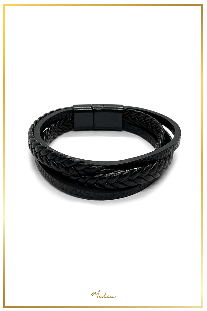 Pulsera Hombre Multi Cuero Negro con Broche Negro