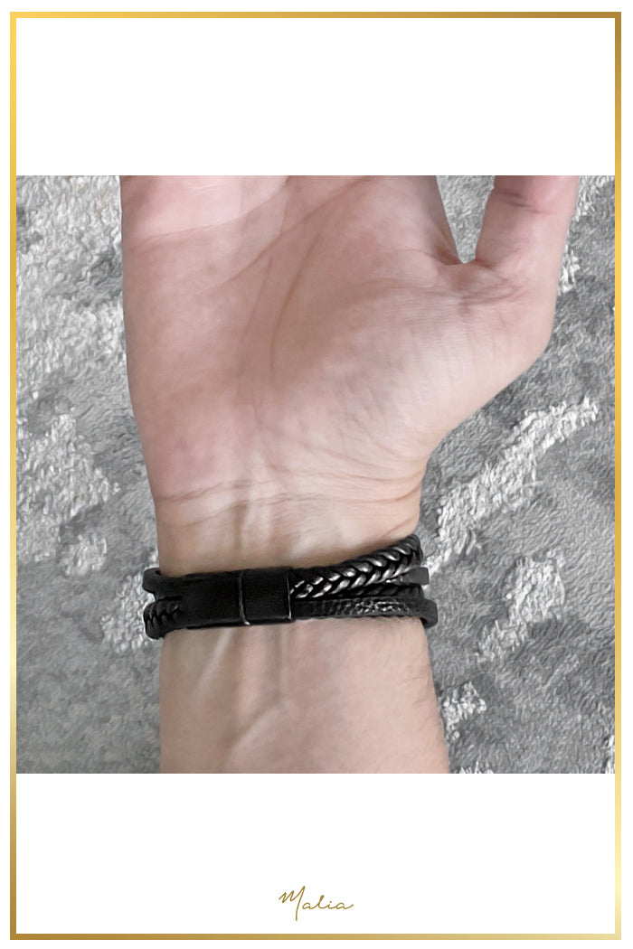 Pulsera Hombre Multi Cuero Negro con Broche Negro