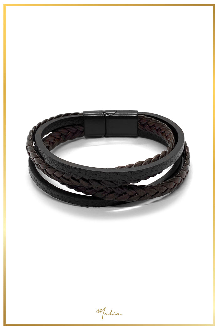 Pulsera Hombre Multi Cuero Café con Broche Negro