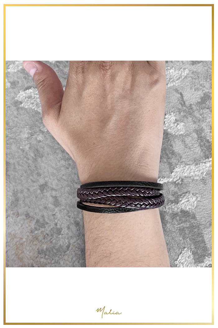 Pulsera Hombre Multi Cuero Café con Broche Negro
