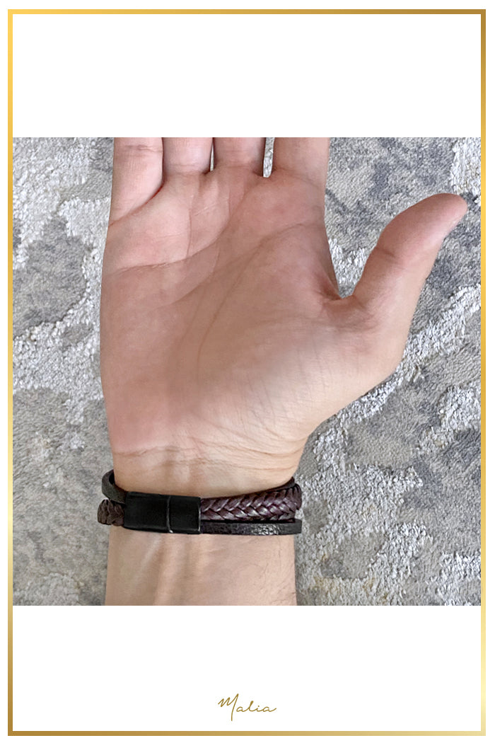 Pulsera Hombre Multi Cuero Café con Broche Negro