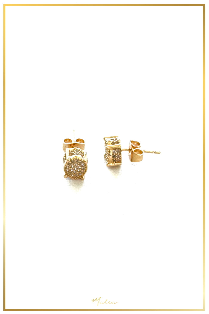 Aretes Studs Circonias Pavee en Chapa de Oro