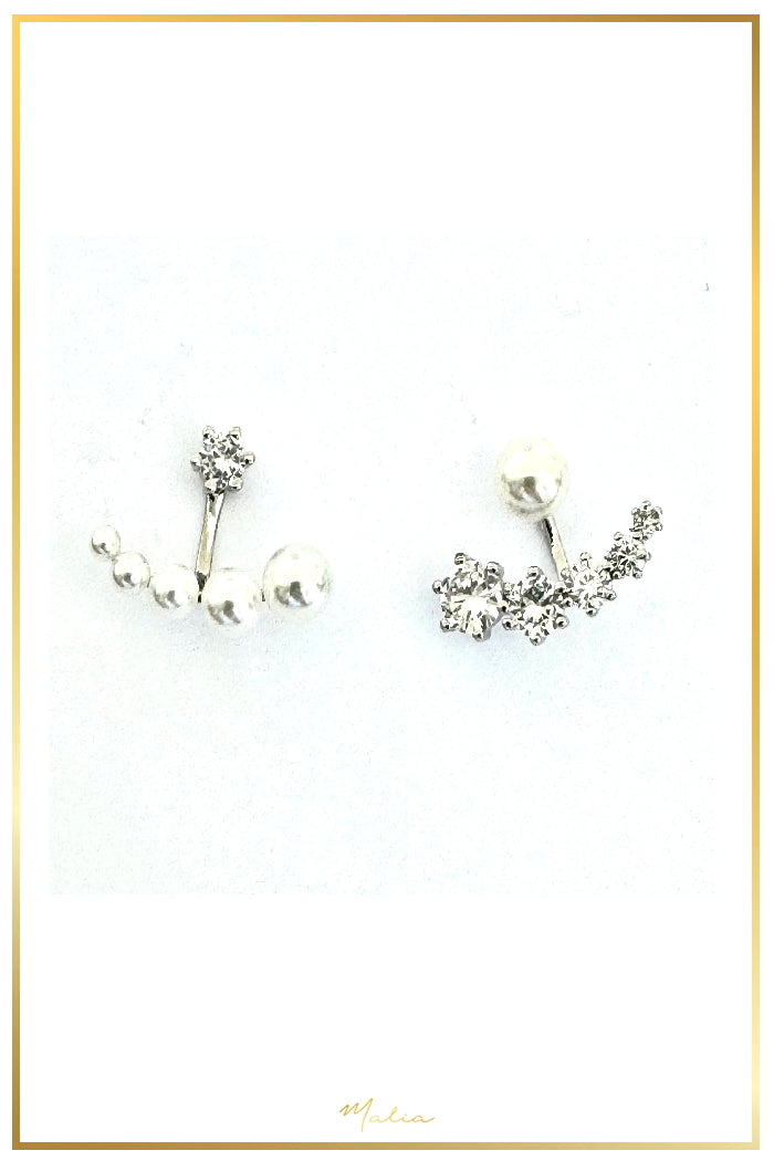 Aretes Combinados Perla de Cristal con Circonias en Rodio