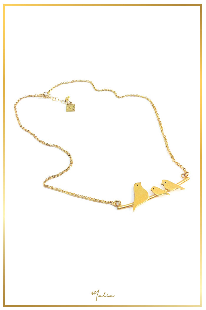Collar 2 Pajaritos Plata con Chapa de Oro