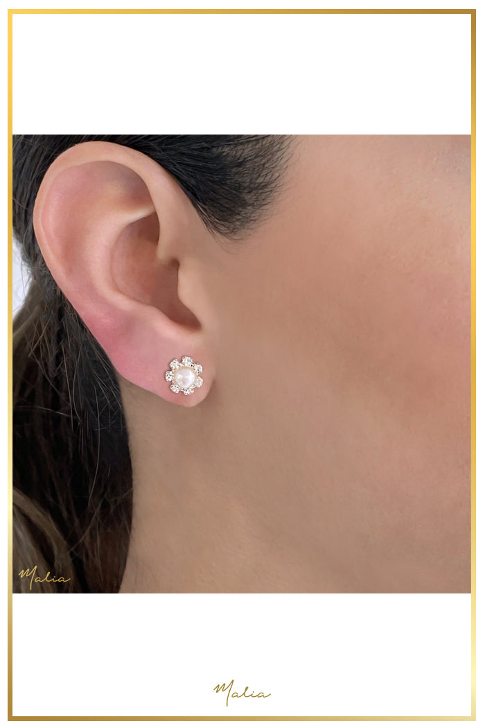 Aretes Flor Perla Circonias