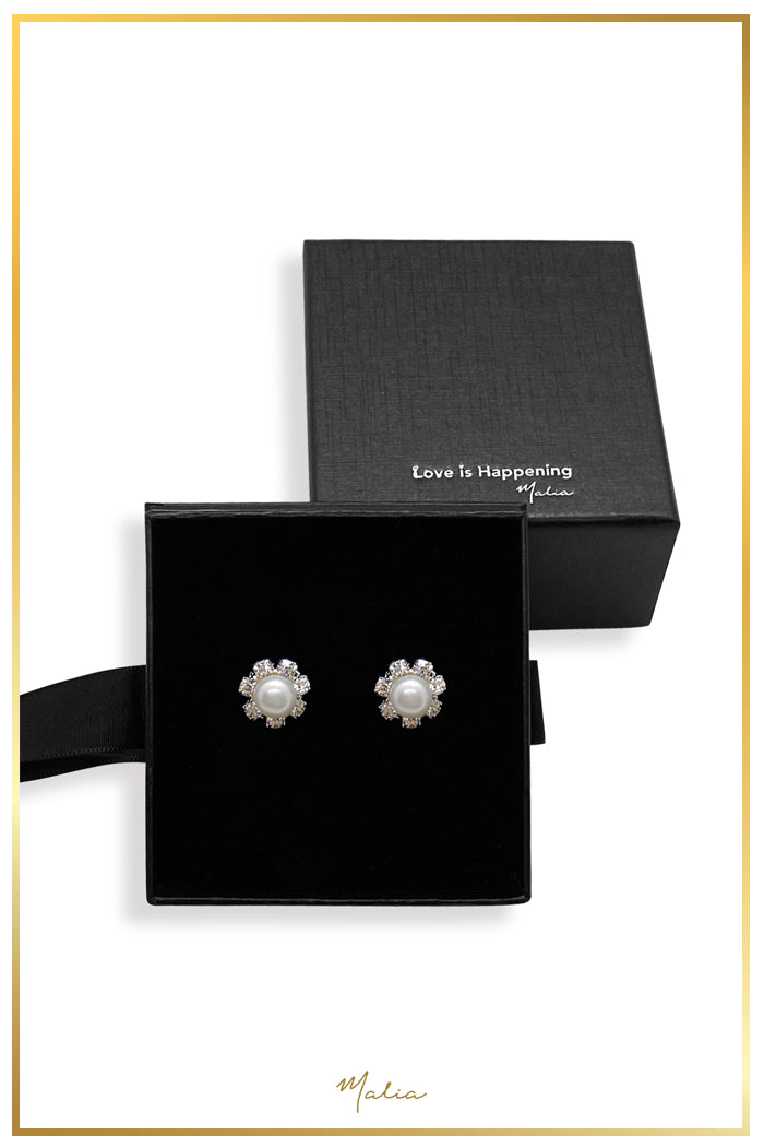 Aretes Flor Perla Circonias