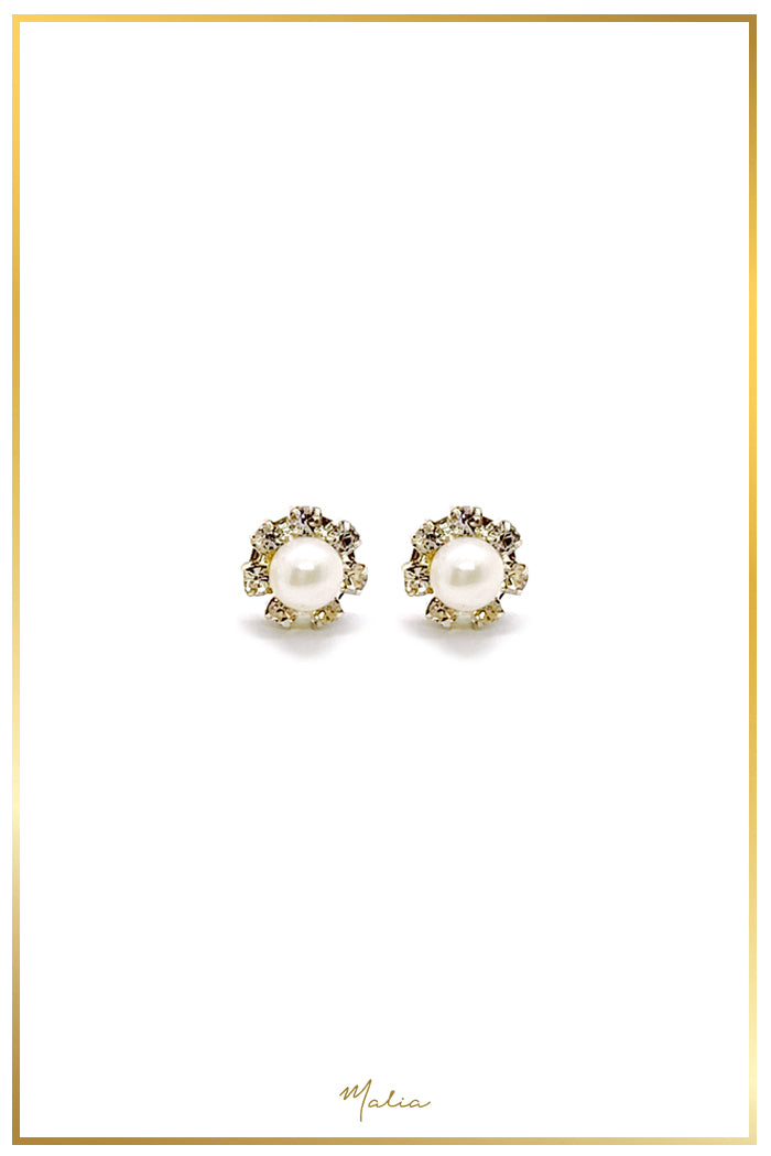 Aretes Flor Perla Pequeña Circonias