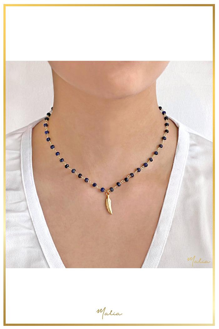 Collar Zafiros Naturales con Hojita