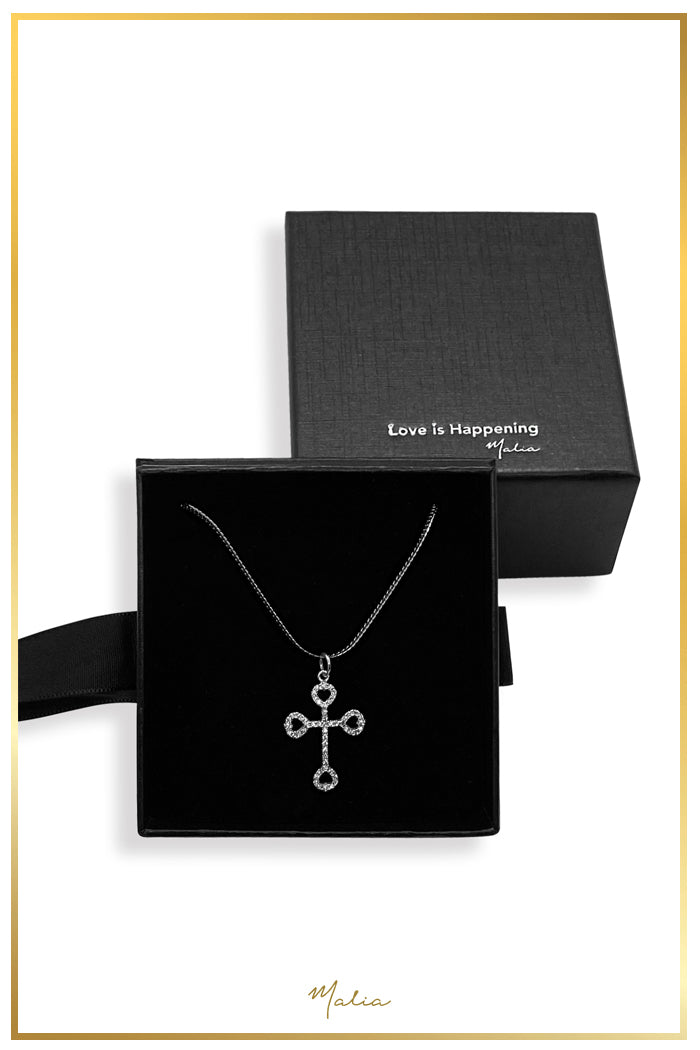 Collar Cruz con Circonias Cadena Plana