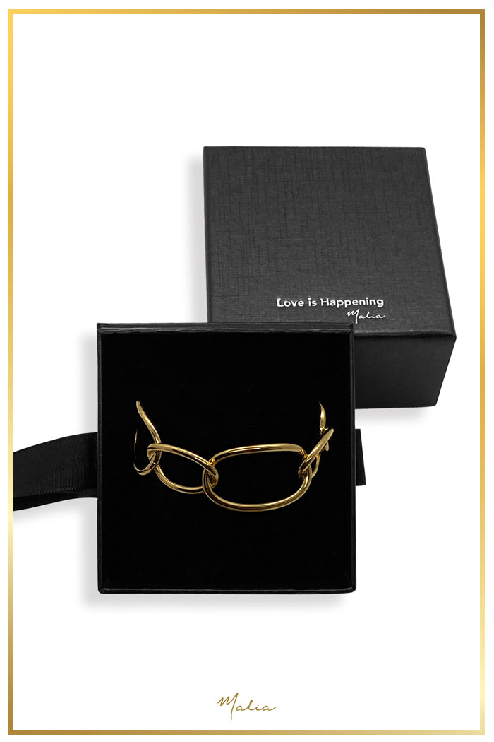 Pulsera Cuff Aros Entrelazados en Chapa de Oro