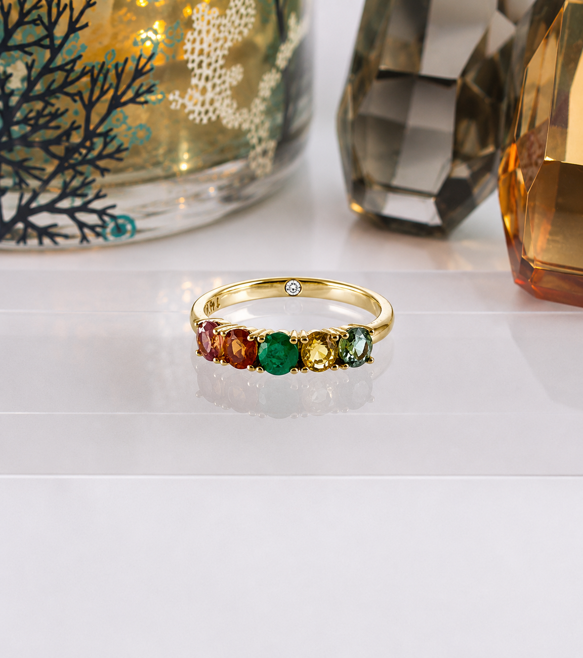 HUMMINGBIRD Ring - Tourmaline, Citrine, Topaz, Garnet