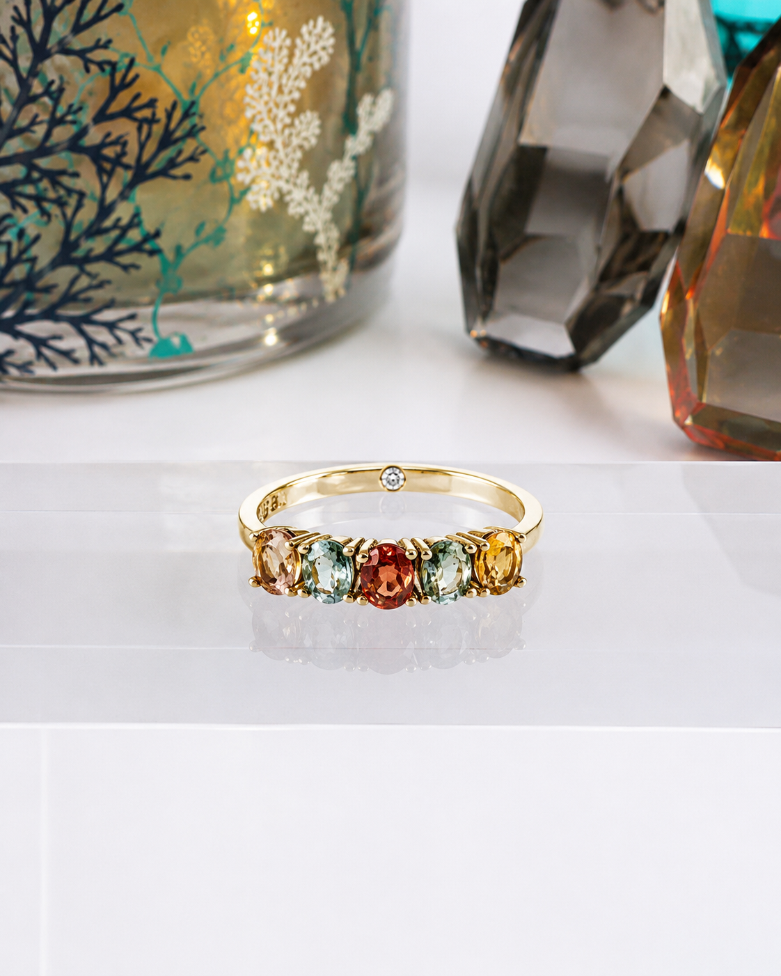 HUMMINGBIRD Ring - Citrine, Alexandrite, Tourmaline