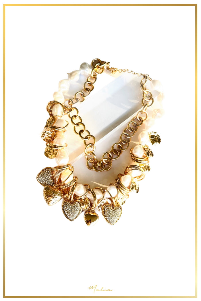 Collar Doble Charms y Corazones